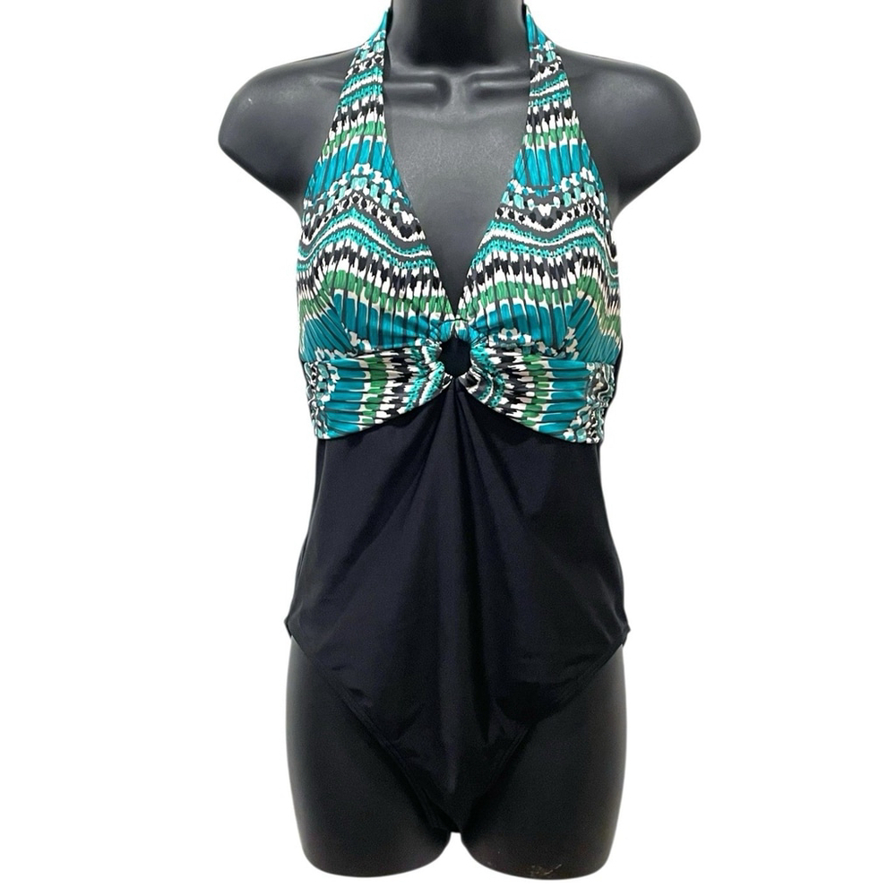 Christina Womens 12L Tall Swimsuit One Piece Padded Keyhole Geometric Print